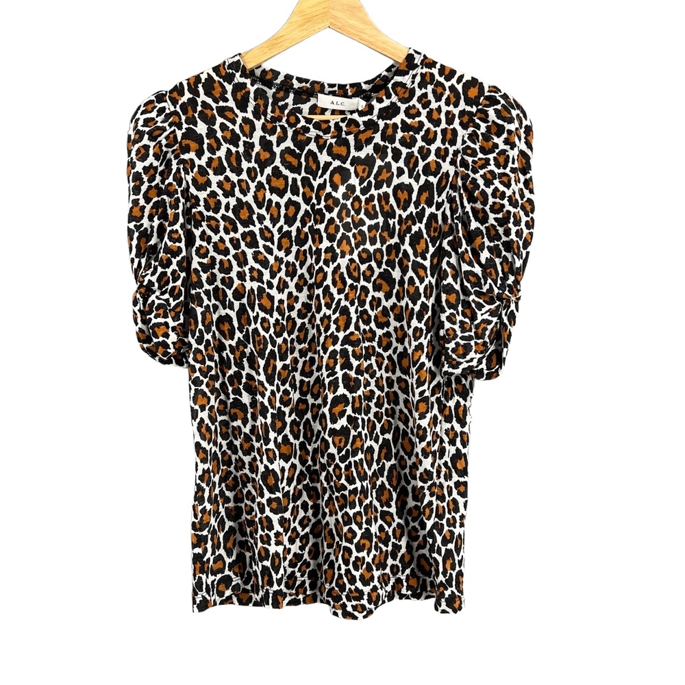 A.L.C. Leopard Print Puff Sleeve Top 100% Cotton US Made Size S New